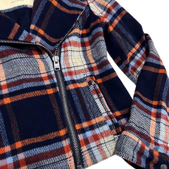 HOLLISTER Women M Moto Jacket Navy Wool Plaid Side Zip Fitted Lined Jacket - Picture 10 of 12